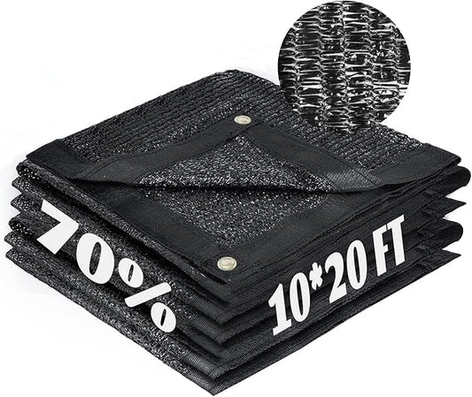 Cool Area 70% Sun Shade Cloth Mesh Tarp with Grommets for Plant Cover 10x20ft Patio Canopy Garden Pergola Greenhouse Car Barn Kennel Black