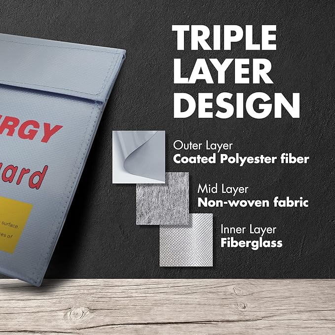 Tenergy 2 Pack Lipo Bags, Fire Retardant Lipo Battery Bag for Charging and Storage, 7x9inches