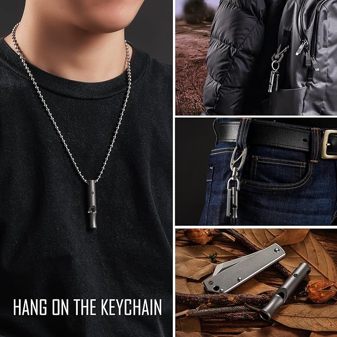 KeyUnity Titanium EDC Whistle Outdoor Emergency Whistle for Keychain, Comes with Necklace to Hang on Neck
