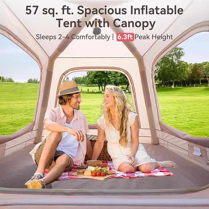 ABORON 2/6/8 Person Inflatable Camping Tent, Easy Setup Blow Up Tent with Hand Pump, PU3000mm Waterproof & Breathable 4 Season Glamping Tent for Outdoor Camping