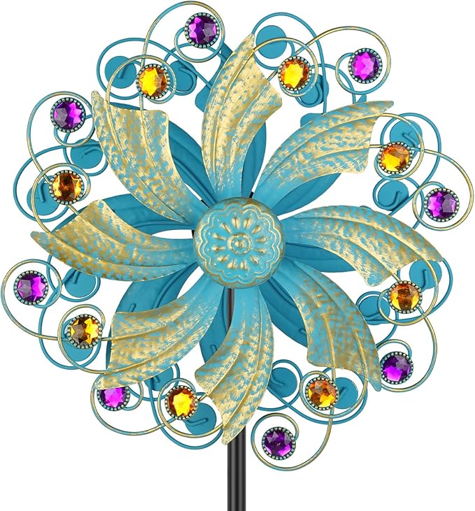 Metal Wind Spinners Outdoor, Golden Kinetic Wind Sculpture Garden Pinwheels with Metal Stake, Yard Art Decor for Patio, Lawn & Garden, Creative Gifts 57.5 * 13 Inch