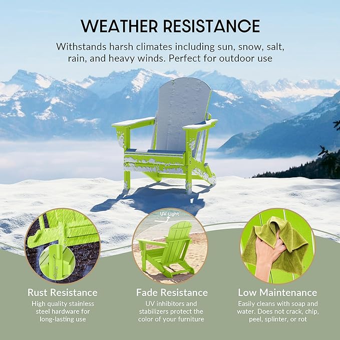 WestinTrends Malibu 4-Piece Set Outdoor Folding Poly Adirondack Chair, Lime