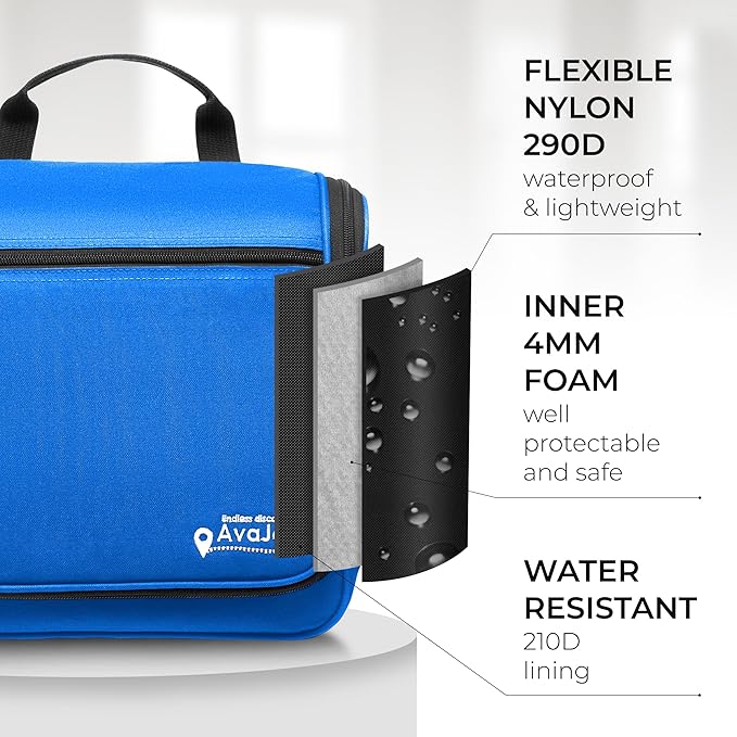 Large Hanging Toiletry Organizer - Travel Toiletry Bag for Men and Women - Waterproof Hygiene Bag with Metal XXL Swivel Hook, Sturdy Zippers and 19 Compartments for Toiletries, Makeup (Light Blue)