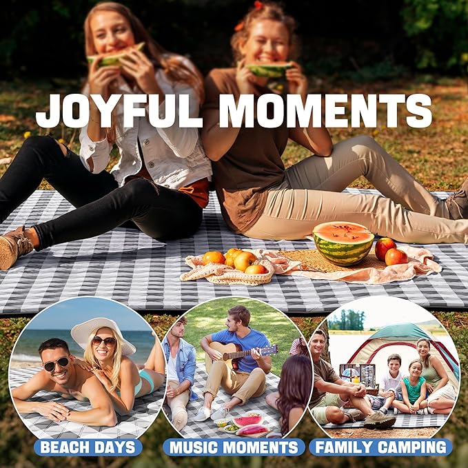 TigeJoy Extra Large Picnic Blanket Waterproof Foldable 80''x118'', Outdoor Picnic Mat Beach Blanket Sandproof for Park, Grass, Travel, Hiking, Camping Essentials, Gingham Picnic Blanket
