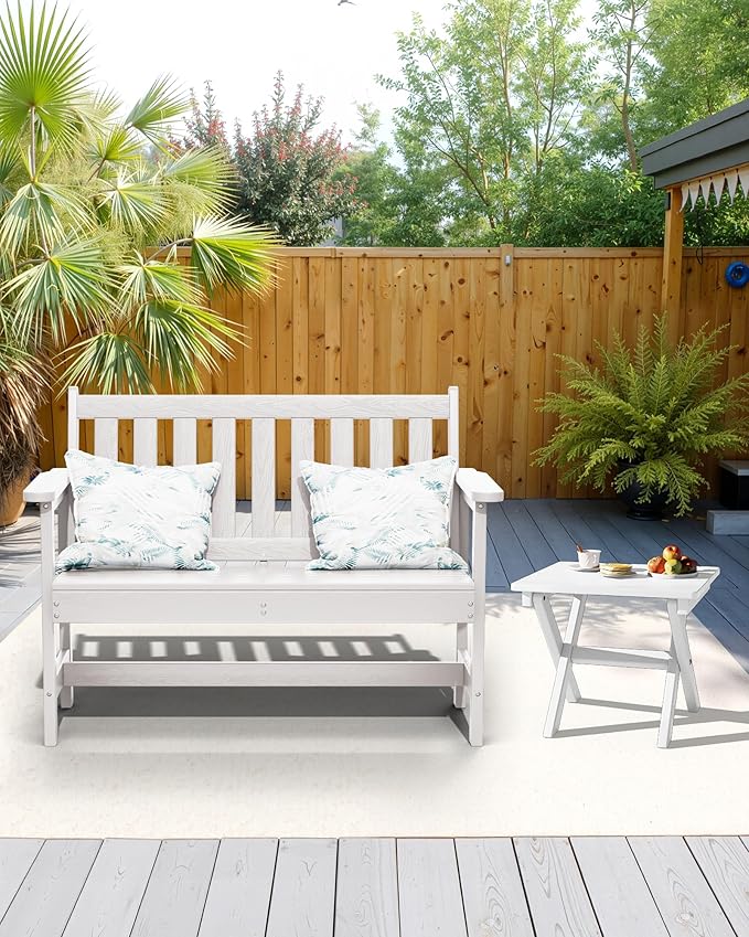 SERWALL Portable Folding Adirondack Side Table, HDPE Small Outdoor End Table, No Assembly Required, Weather-Resistant, 110 lbs Capacity, White