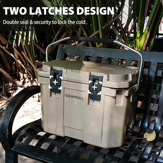 Hard Cooler, Insulated Ice Chest Box Holds Ice for More Days, Portable Cooler with Handle, Cup Holders, Double Latches for Camping Drink, Beach, Picnic, Fishing, Boat, Barbecue