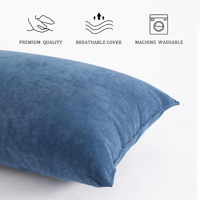 BEDSUM 2 Pack Pillows, 13"x18" Microfiber Pillows for Travel, Pet, Soft and Machine Washable Small Pillows for Neck, Wrist, and Knee Comfort, Denim Blue