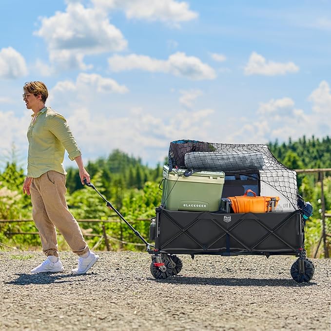 TIMBER RIDGE 51.2" Extended Collapsible Wagon - Heavy-Duty Utility Cart with All-Terrain Wheels, Brakes & Cargo Net, 400L Capacity for Camping, Sports & Shopping, Grey