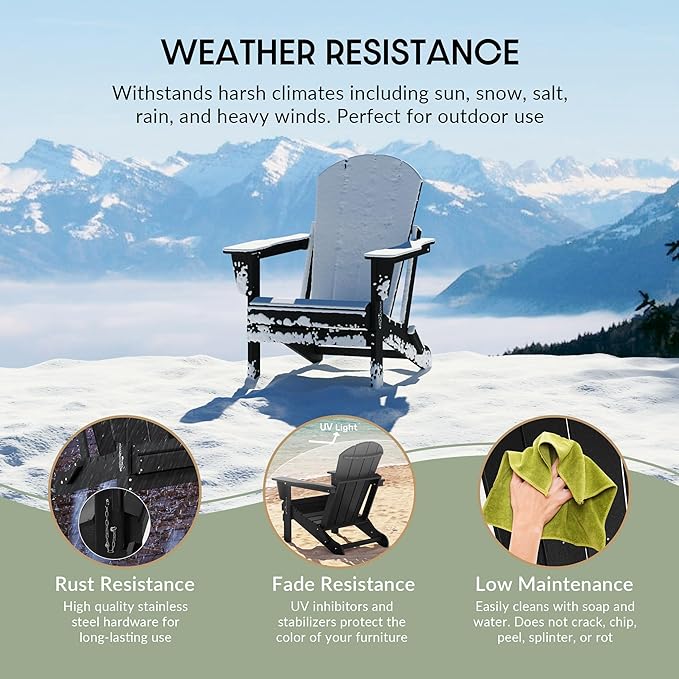 WestinTrends Malibu HDPE Outdoor Patio Folding Poly Adirondack Chair, Black