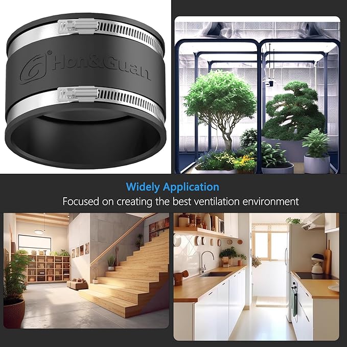 Hon&Guan 4 Dust Collection Fittings Rubber Noise Reduction Clamp for 4 Inch PVC Pipe/HVAC Inline Duct Fans and Carbon Filters/Duct Reducer.