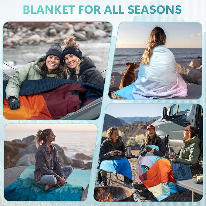 Camping Outdoor Blanket, Ultralight Down Alternative Printed Travel Camp Blankets for Sleeping Packable Waterproof Puffy Camping Quilt for Hammock Hiking Picnic Stadium Beach Cold Weather 55"x78.8"