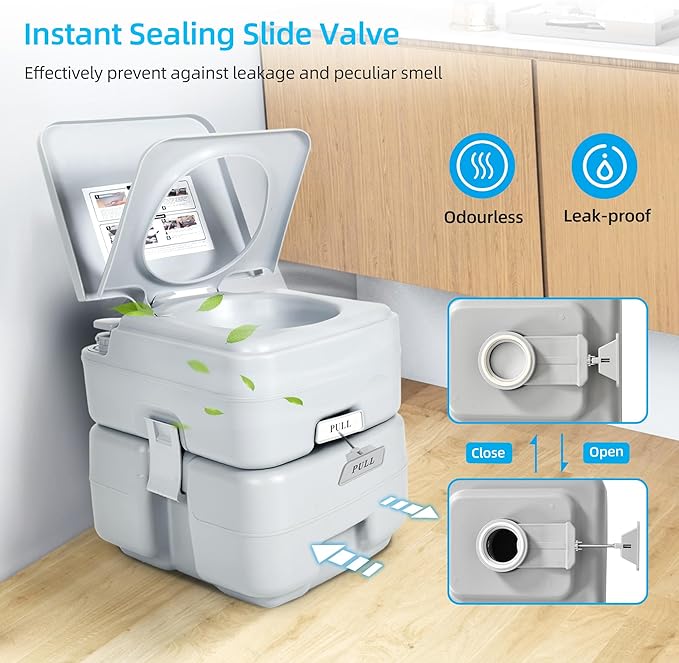 YITAHOME 6.1 Gallon Portable Toilet RV Travel Potty Detachable Waste Tank for Effortless Cleaning, T-Type Water Outlets, Handle Flush Pump for Camping, Boating, Hiking, RV, Trips