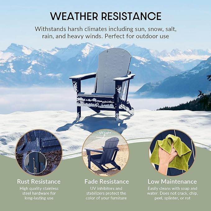 WestinTrends Malibu HDPE Outdoor Patio Folding Poly Adirondack Chair, Navy Blue