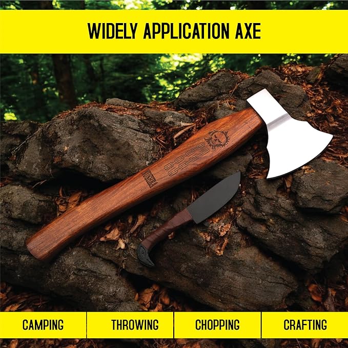 Bearded Viking Axe with Gift Viking Knife Also Leather Sheath | HandForged Carbon Steel bushcraft Hatchet | Vikings Heaven Valhalla (Throwing, Camping, Splitting, Chopping, Hiking) (Axe - 01)