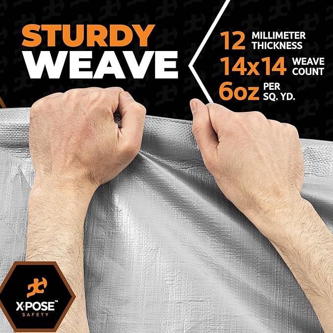Heavy Duty Silver Poly Tarp 6' X 40' - Multipurpose Protective Cover - Durable, Waterproof, Weather Proof, Rip and Tear Resistant - Extra Thick 12 Mil Polyethylene - by Xpose Safety