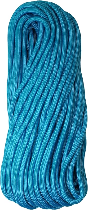1/4" ParaMax Paracord 100 ft – 1000 lb Type IV Rope for Dog Leashes, Camping, Kayak Anchor - Made in USA - Neon Turquoise