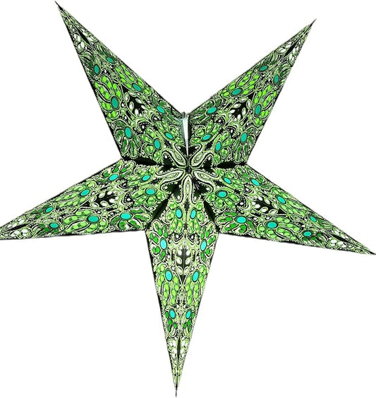 Paper Star Lantern Lampshade, 60 cm, Hanging Decorations for Christmas, Wedding, Home, Party (Green, Black)