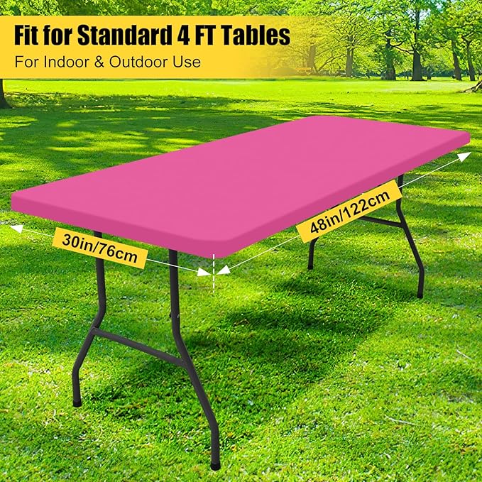 Smiry 2 Pack Rectangle Picnic Table Cloth, Waterproof Elastic Fitted Tablecloths, Washable Polyester Rectangular Patio Table Cover for Camping, Indoor and Outdoor (Rose Pink, 30"x48")