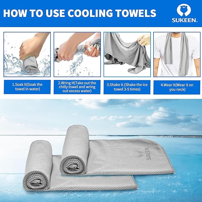 Sukeen 8 Pack Cooling Towel (40"x12"), Ice Towel Sets,Soft Breathable Chilly Towel,Microfiber Towel for Yoga,Sport,Running,Gym,Workout,Camping,Fitness,Workout