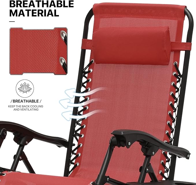 MoNiBloom 3PCS Leisure Chairs Table Set Outdoor Furniture Zero Gravity Chairs Recliner Adjustable Folding Lounger for Pool Patio Camping Yard Beach Vacation, 330lbs Capacity, Maroon