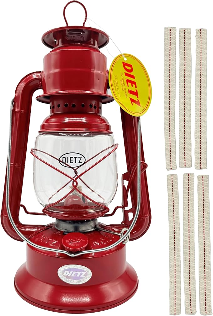 Light of Mine - Dietz #30 Little Wizard Red Oil Lantern with 5/8" Replacement Wick Strips (Red)