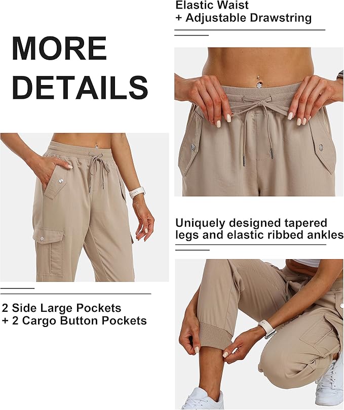 MoFiz Women's Outdoor Cargo Pants Lightweight Joggers Elastic Waist Athletic Hiking Sweatpants Casual Travel Pant with Pocket