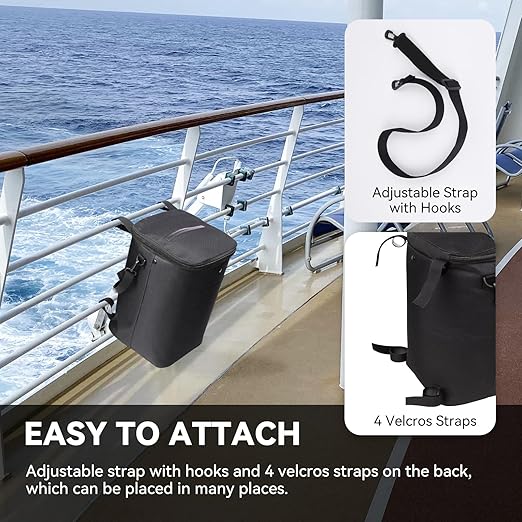 Boat Trash Can, Portable Boat Trash Bag, Reusable Boat Garbage Bag, Easy to Install & Clean, 3.96 Gallons Multi-Purpose Boating Equipment Accessories for Fishing Kayak Pontoon Boat(1PCS Black)