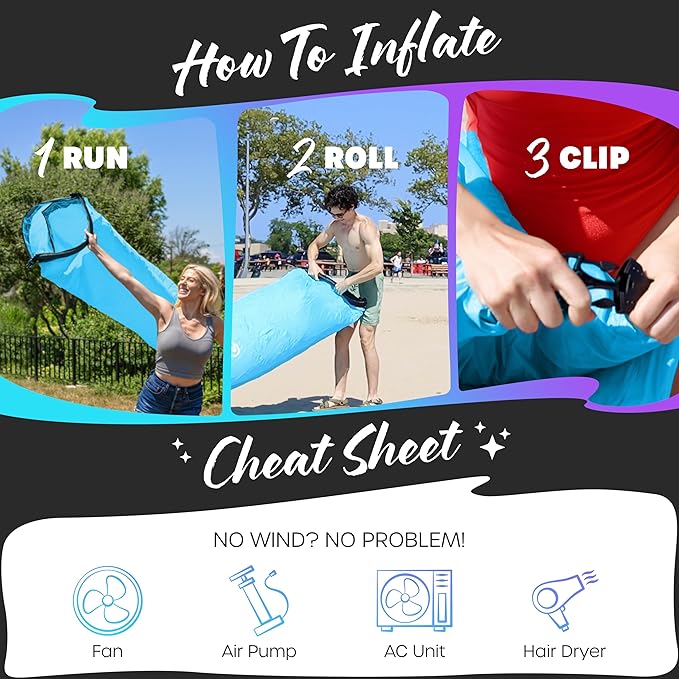 Nevlers Inflatable Lounger | 210T Polyester Inflatable Chair | No-Pump Blow Up Couch | Camping Couch Air Sofa Bed w/ 450 lbs. Cap., Pockets & Matching Bag | Use as Inflatable Couch for Adults & Kids