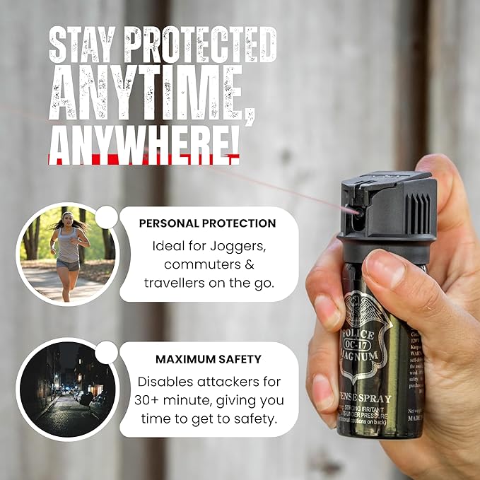 POLICE MAGNUM Pepper Spray Self Defense- Max Strength- 16ft Range- Portable Law Enforcement Unit - Made in The USA - 1 Pack 2oz Flip Top