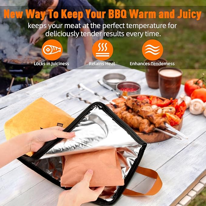 BBQ Blanket for Resting Meat,Smoker Meat Resting Blanket, Reusable Smoker Grilling Meat Insulated Resting Bag with Wide Mouth for Large Brisket/Beef/Pork Shoulders/Turkeys (BBQ Blanket 15in)