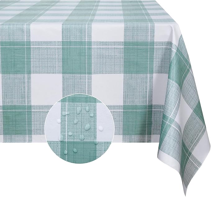Romanstile Rectangle Plastic Tablecloth, 100% Waterproof Oil-Proof Checkered PVC Table Cloth, Heavy Duty Vinyl Table Cover for Dining, Camping, Picnic, Outdoor - 54 x 120 Inch, Sage Green Checkered