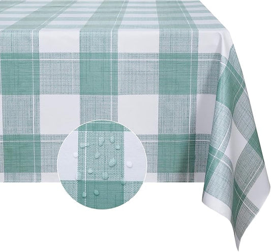 Romanstile Rectangle Plastic Tablecloth, 100% Waterproof Oil-Proof Checkered PVC Table Cloth, Heavy Duty Vinyl Table Cover for Dining, Camping, Picnic, Outdoor - 54 x 120 Inch, Sage Green Checkered