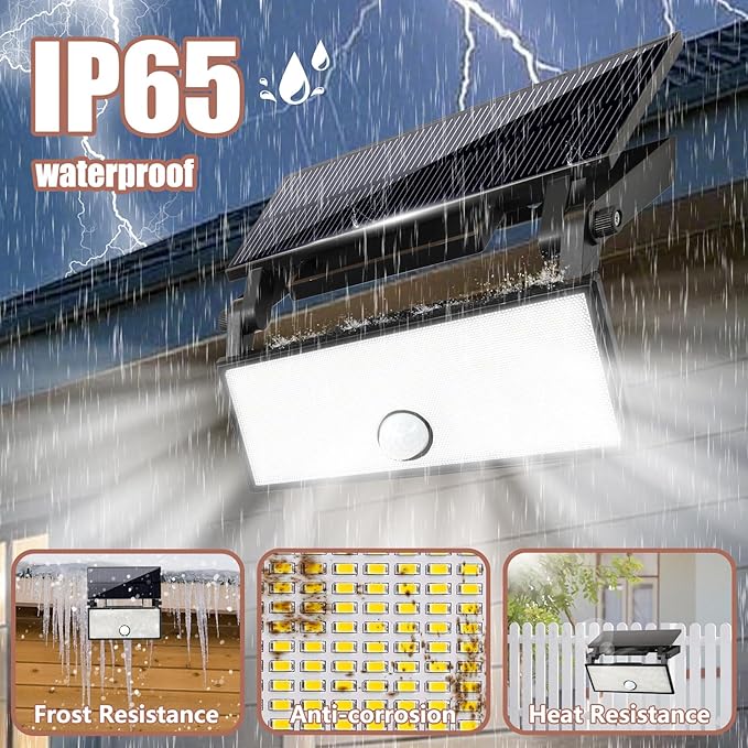 Solar Lights Outdoor 700 Lumens, 6500K Daylight - Handheld & Portable Motion Sensor Security Light with Quick Charge, 360° Rotatable, IP65 Waterproof, 3 Modes for Yard/Garden/Garage/Walking Dog