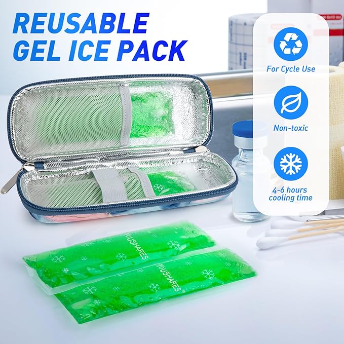 YOUSHARES TSA Approved Ice Packs for Insulin Cooler Travel Case - Reusable Small Freezer Packs for Medications, (4 Pcs, Green)