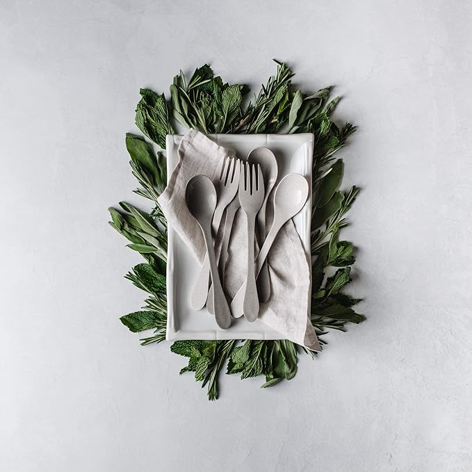 Knork Eco Astrik Plant Based Travel Set, 4 Piece (Eco Fork Knife Spoon With Carry Case, Gray