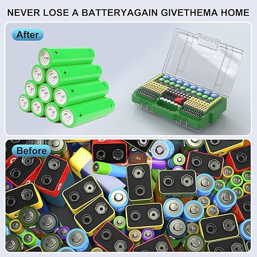 Battery Organizer Storage Holder Box Case with Tester, Ultra-Large 280+ Batteries Double-Sided Variety Pack,Holds AA AAA 4A C D Cell 9V 3V Lithium18650 LR44 CR2 CR123 CR1632 - Green