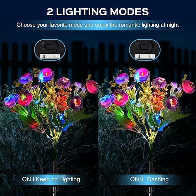2 Pack Solar Garden Lights Outdoor, Colorful LED Waterproof Solar Powered Peony Flowers Landscape Lights for Outside Yard, Patio, Pathway Decorative, Décor, Gifts, Two Lighting Modes