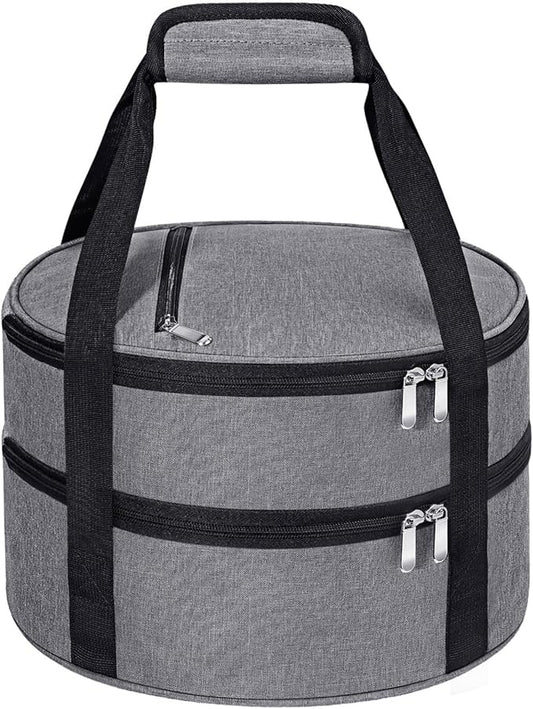 Round Double Insulated Casserole Carrier, Pie Carrier Bag, Portable Casserole Carrier for Hot or Cold Food Lunch Tote, Lunch Bag for Parties Picnic, Fits 12.5" Baking Dish, Grey