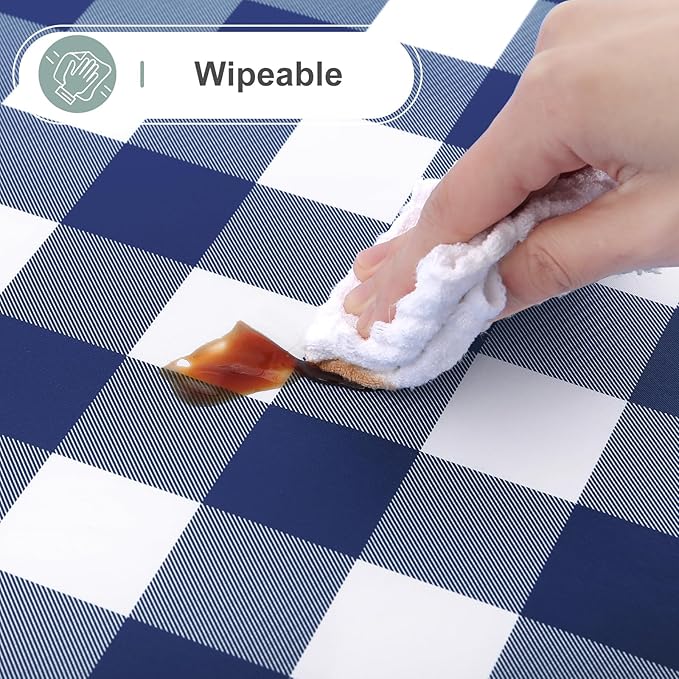 misaya Rectangle Waterproof Vinyl Table Cloth, Buffalo Flannel Backed Tablecloth, Wipeable Plastic Table Cover for Dinner, Kitchen, Outdoor (54" x 78", White and Navy)