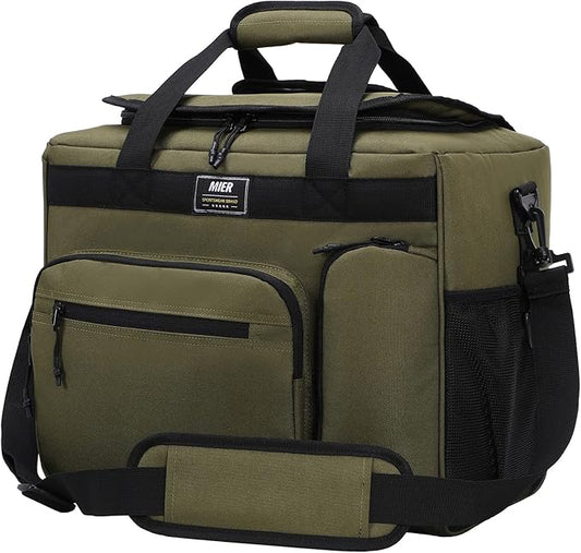 MIER 30L Extra Large Soft Cooler Bag with Bottle Opener for Camping Beach BBQ Grocery Golf Leakproof Picnic Lunch Bag, Collapsible, Top Flip Lid, 45Can (Dark Green)