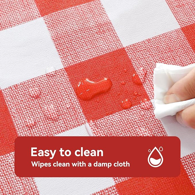 Romanstile Square Plastic Tablecloth, 100% Waterproof Oil-Proof Checkered PVC Table Cloth, Heavy Duty Vinyl Table Cover for Dining, Camping, Picnic, Outdoor - 54 x 54 Inch, Red and White