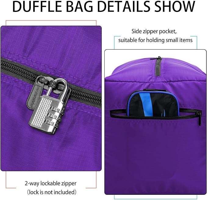Foldable Duffel Bag 30" / 75L Lightweight with Water Rresistant for Travel-Purple