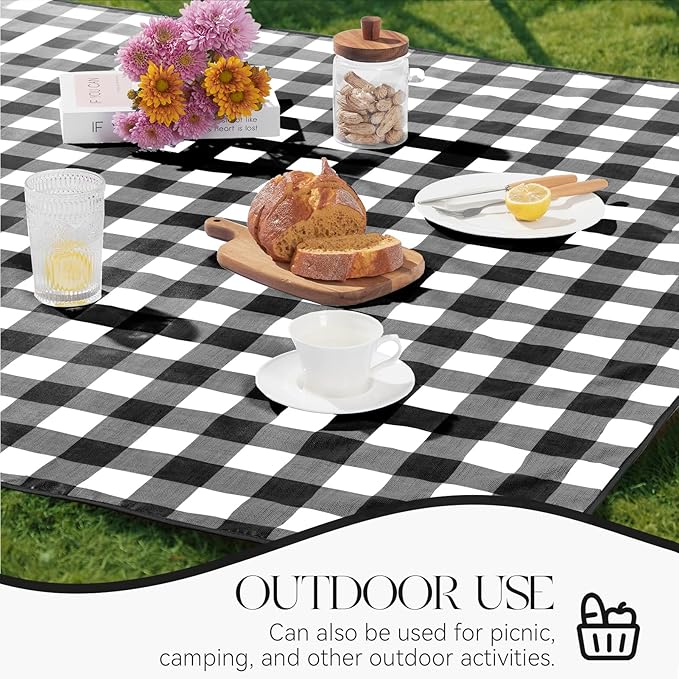 MOSAYT Rectangle Vinyl Tablecloth, 100% Waterproof Buffalo Gingham Plastic Table Cloth, Heavy Duty Wipeable Table Covers for Picnic, Outdoor, Camping - 54 x 120, Black