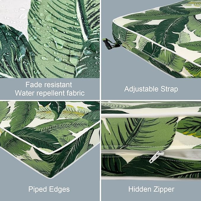 LVTXIII Patio Chair Cushions 22"x22"x3", Water-Repellent Outdoor Seat Cushions for Patio Furniture, Square Chair Pads with Ties for Home Garden Decoration, Set of 2, Swaying Palms Green