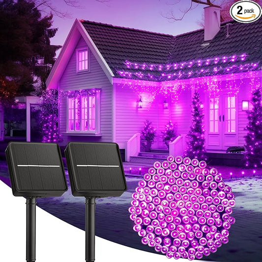 Brightown 2-Pack 400LED 170FT Total Halloween Solar Outdoor Lights IP65 Waterproof Solar Powered Lights with 8 Lighting Modes for Party Garden Yard Home Holiday Tree Decoration Lighting,Purple
