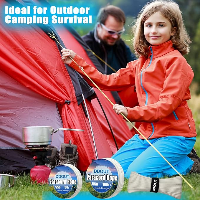 Paracord Nylon Rope with 7-Strand Core, 10 Colors and 50/100/200 ft, Type III Parachute Cord 4mm for Camping, Survival, Hiking, DIY, Crafting, Outdoor Utility Rope