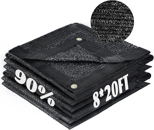 Cool Area 90% Sun Shade Cloth Mesh Tarp with Grommets for Plant Cover 8x20ft Patio Canopy Garden Pergola Blackhouse Car Barn Kennel Black