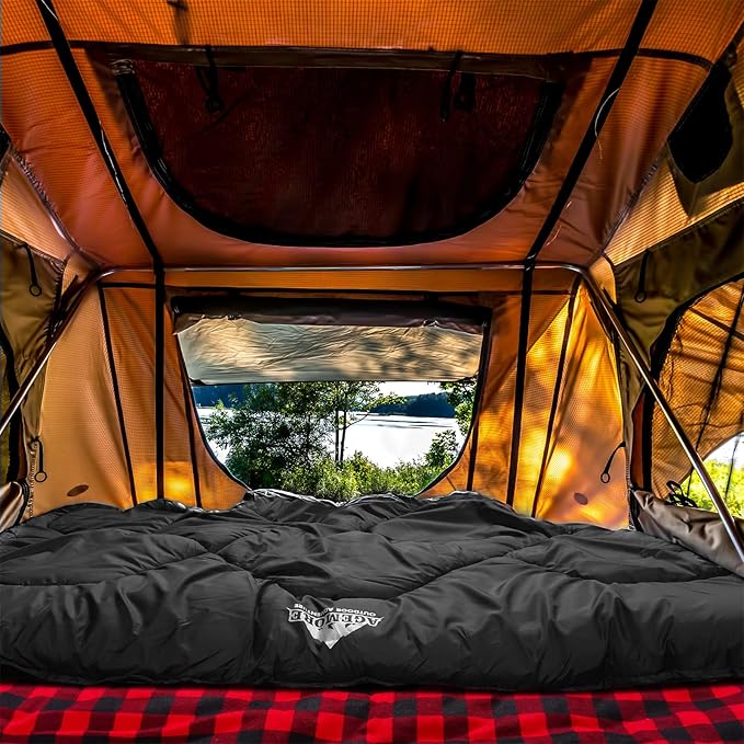 AGEMORE 0 Degree Double Sleeping Bag for Adults, Cotton Flannel Lined 2 Person Queen Size Warm Sleeping Bag for Family Winter Camping or RV Traveling