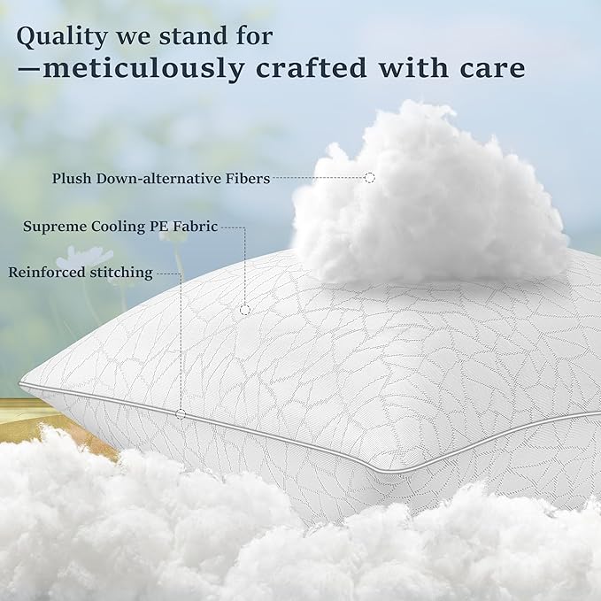 COZSINOOR Cooling Bed Pillows Queen Size - Premium Down Alternative Pillows Set of 2 for Side, Back, and Stomach Sleepers Hotel Quality Fluffy Soft Microfiber Fill Breathable Skin-Friendly