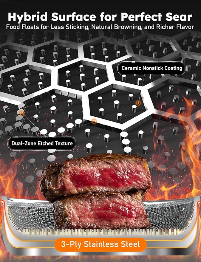 Pro DUXANO 12PC Hybrid 3-Ply Stainless Steel Skillet&Nonstick Pots and Pans Set, High Heat Sear&Fry, 2-Layer Ceramic Induction Cookware, 9H Scratch-Resistant&Anti-Warp,PFAS Free,All Cooktop/Dishwasher